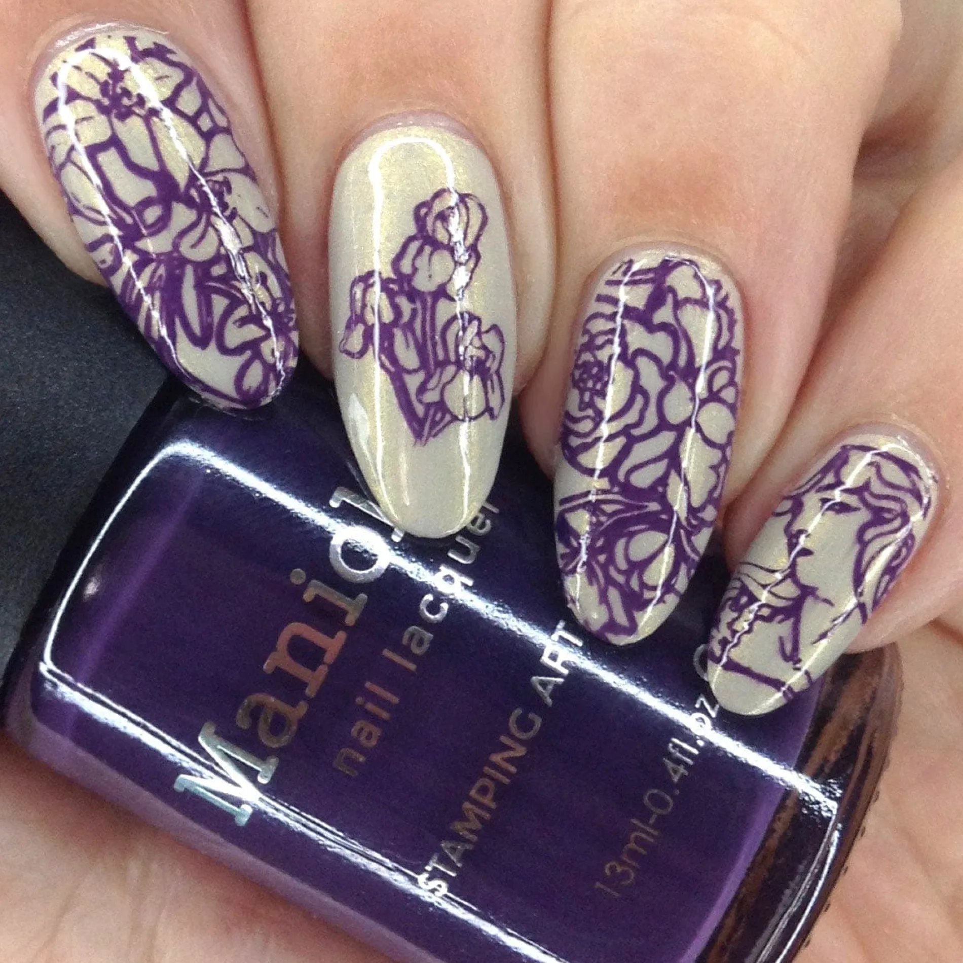 Baroque (B421) - Cream Purple Stamping Polish