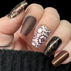 Gaslamp (B480) - Chocolate Brown with Gold Shimmer Stamping Polish