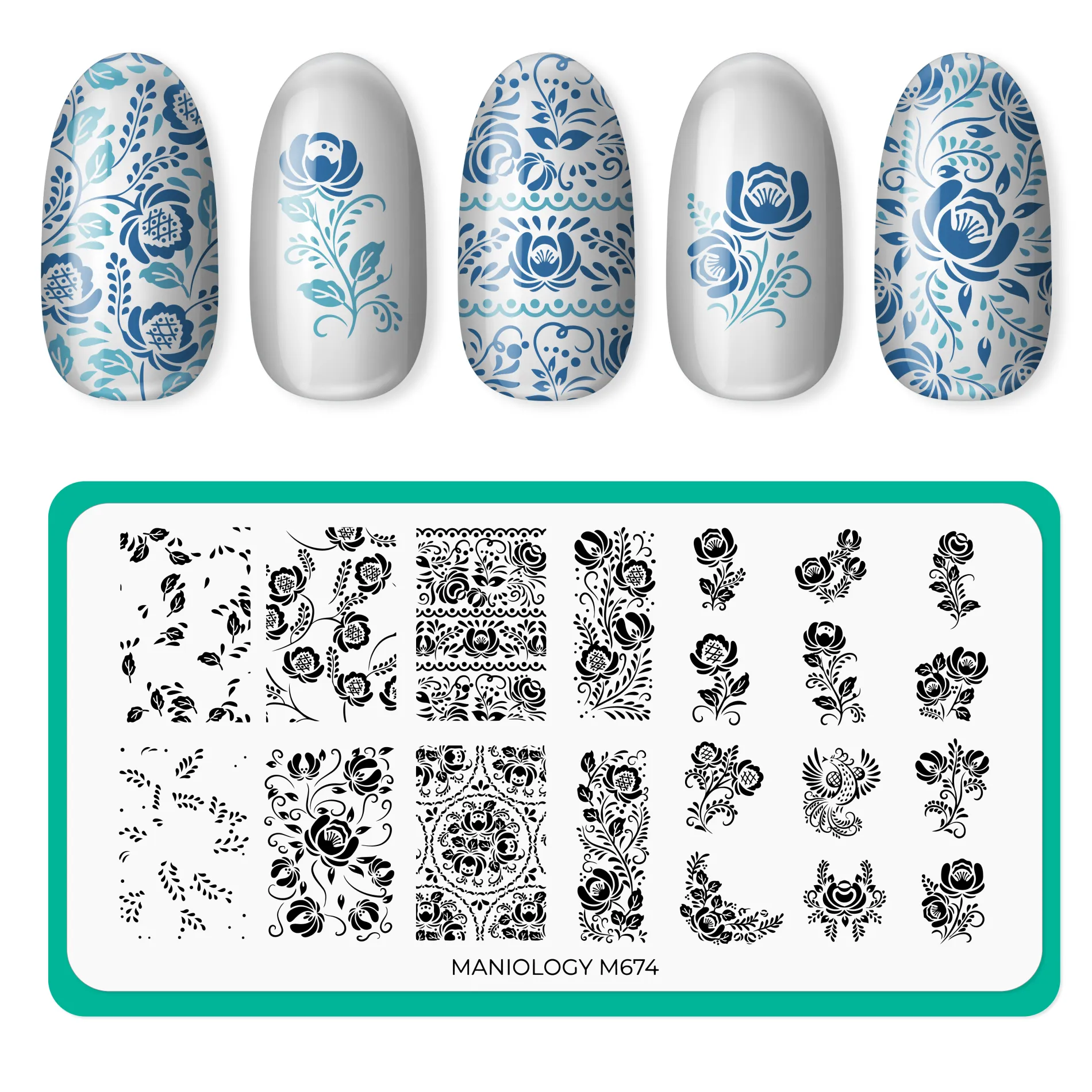 Gzhel Roses (M674) - Nail Stamping Plate