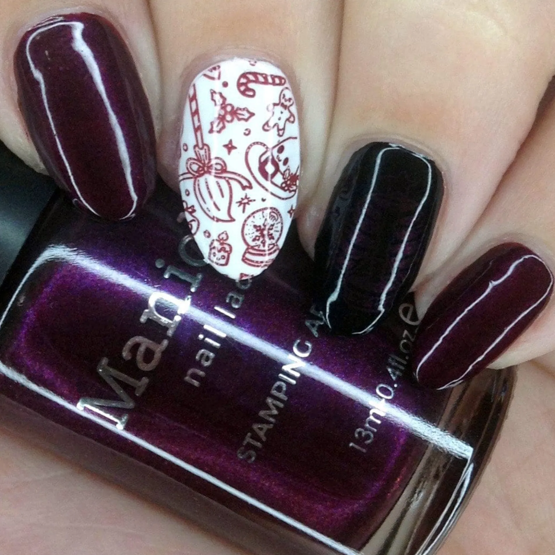 Hail Santa (B450) - Pearl Dark Plum Red Stamping Polish