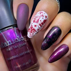 Hail Santa (B450) - Pearl Dark Plum Red Stamping Polish