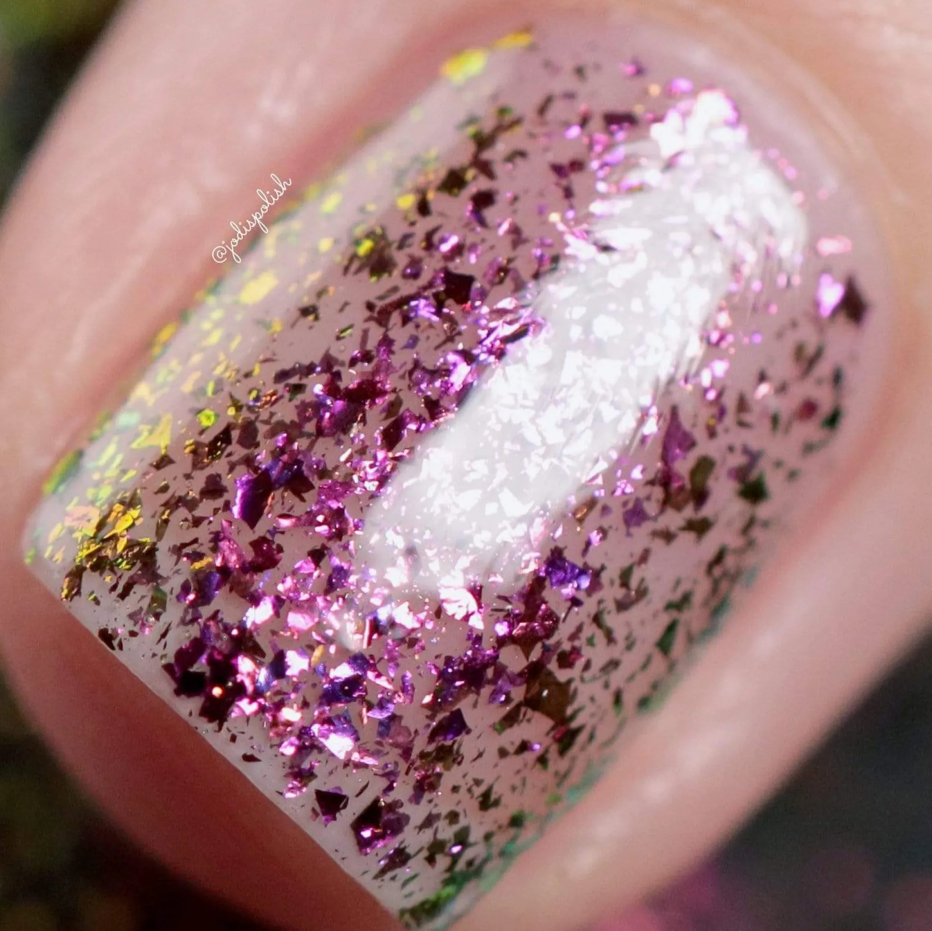Harvest Moon: Thunder (P119) - Sheer Gray with Pink Orange Iridescent Flakies Nail Polish