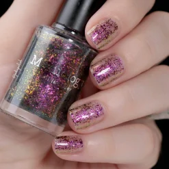 Harvest Moon: Thunder (P119) - Sheer Gray with Pink Orange Iridescent Flakies Nail Polish