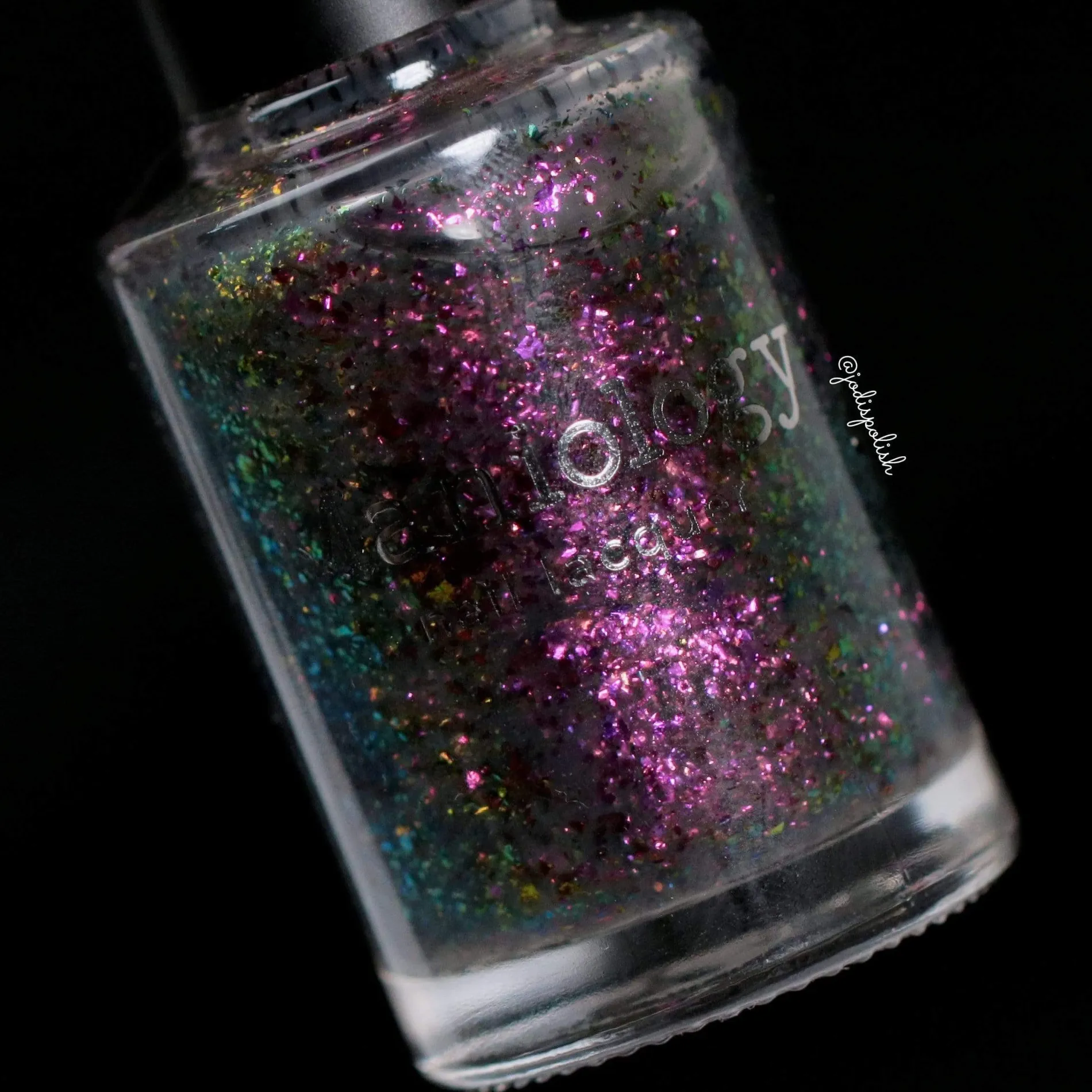 Harvest Moon: Thunder (P119) - Sheer Gray with Pink Orange Iridescent Flakies Nail Polish