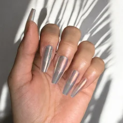 Iridescent Clear Press On Nails - Medium Coffin