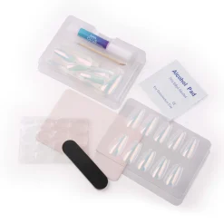 Iridescent Clear Press On Nails - Medium Coffin