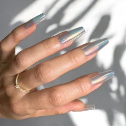 Iridescent Clear Press On Nails - Medium Coffin