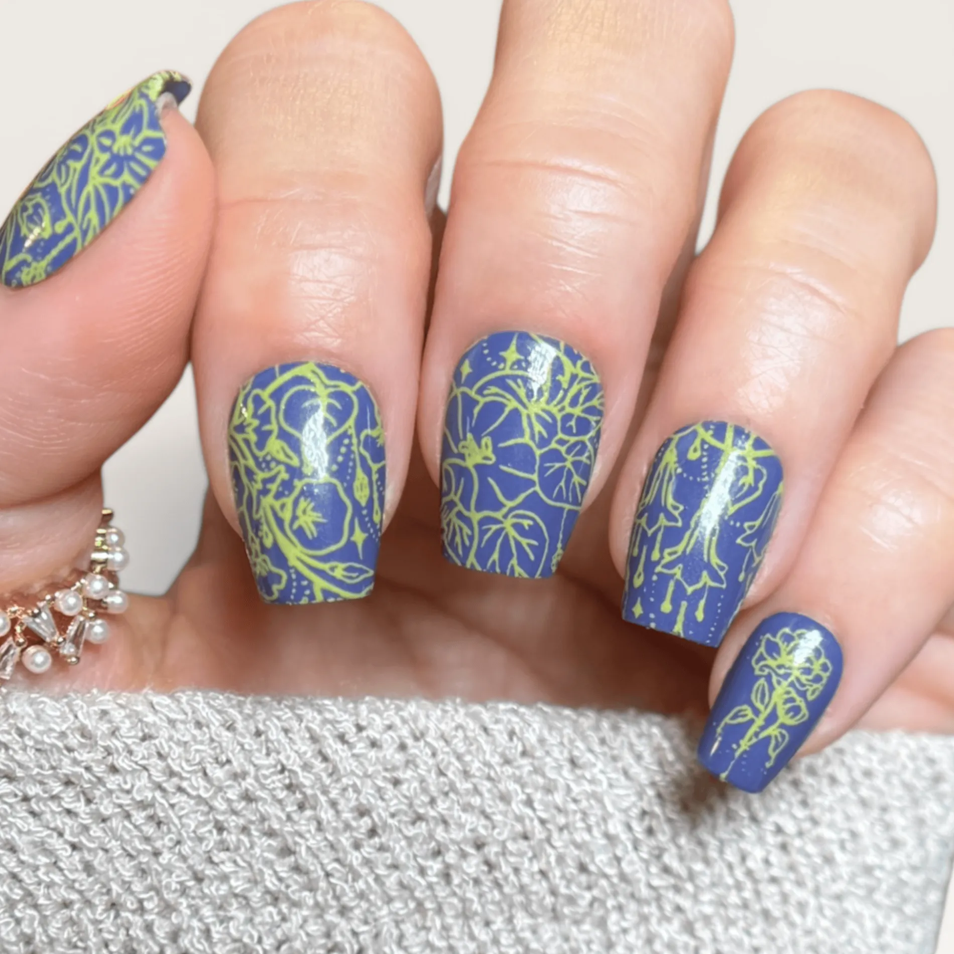 Jeweled Petals (B583) - Dark Purple Creme Shimmer Stamping Polish