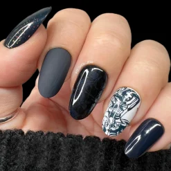 Kraken (B482) - Cream Dark Navy Blue Stamping Polish
