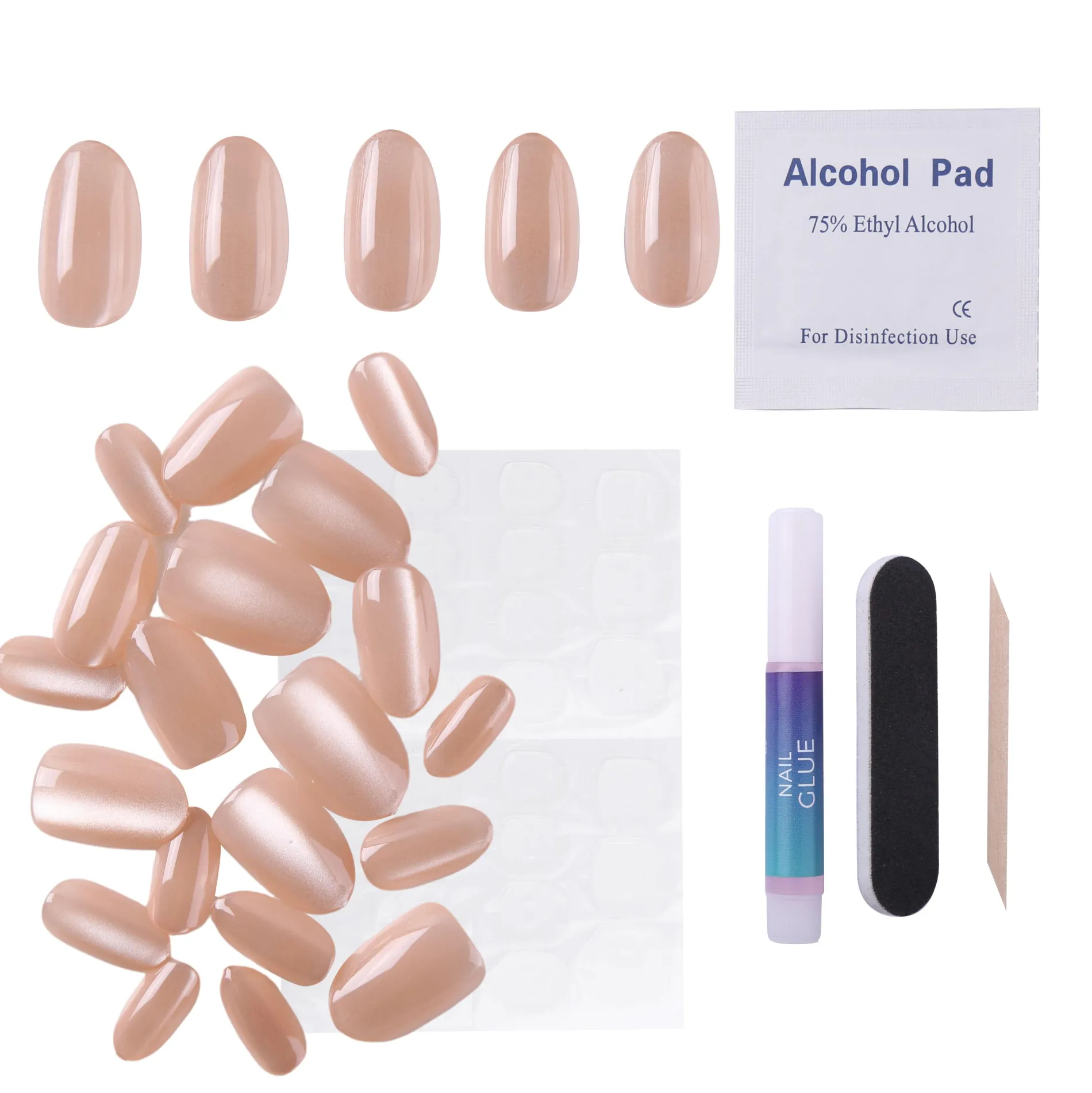 Magnetic Pearl Press On Nails - Short Round
