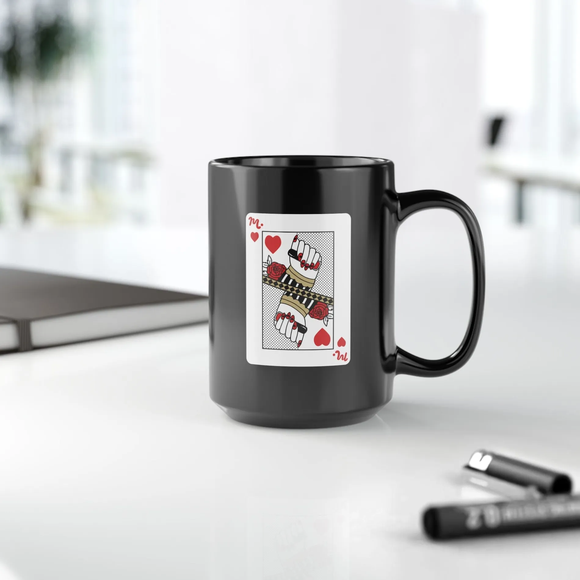 Nail Queen of Hearts Ceramic Coffee Black Mug 15oz