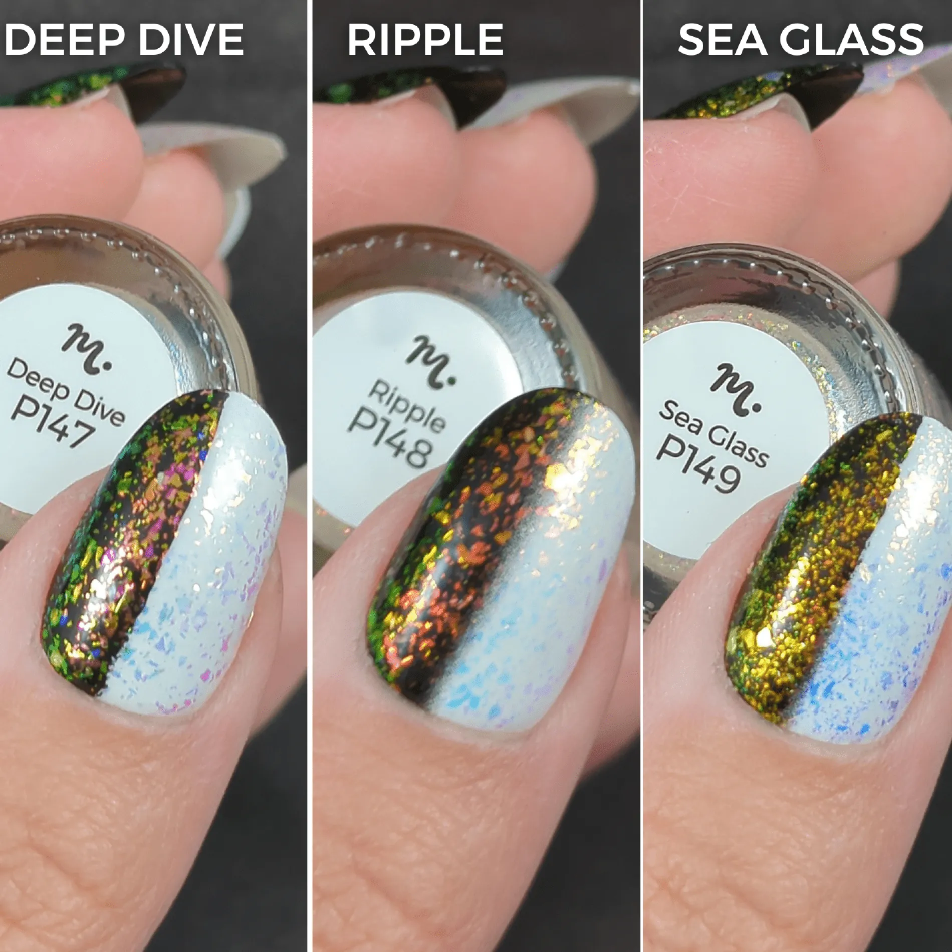 Ocean Crush: 3-Piece Flakie Iridescent Toppers Nail Polish Set