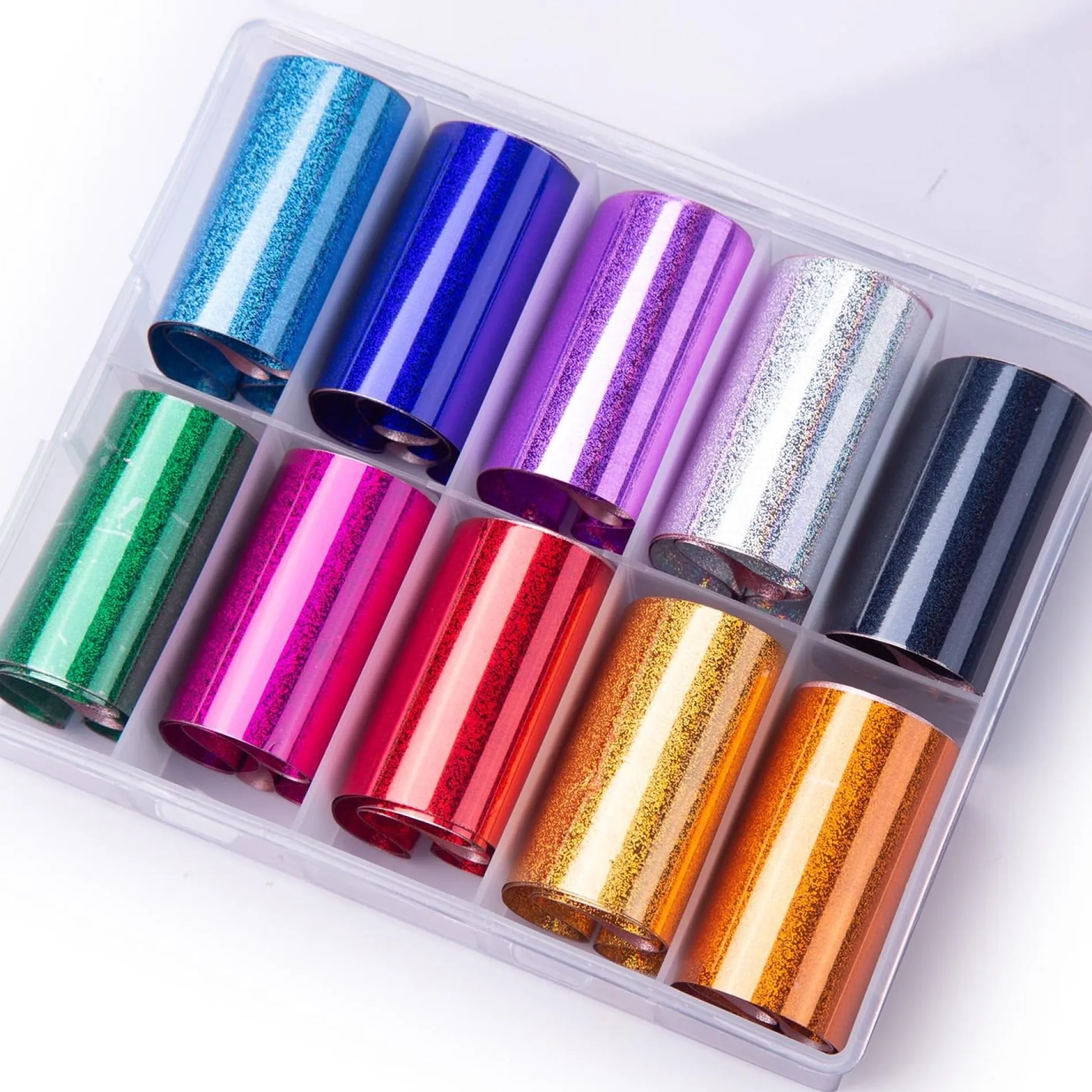 10pc Holographic Dazzling Nail Art Foil Sheets Set