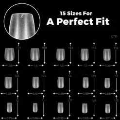 300pcs Full Cover Nail Tips for Extension in 15 Sizes - XS Coffin