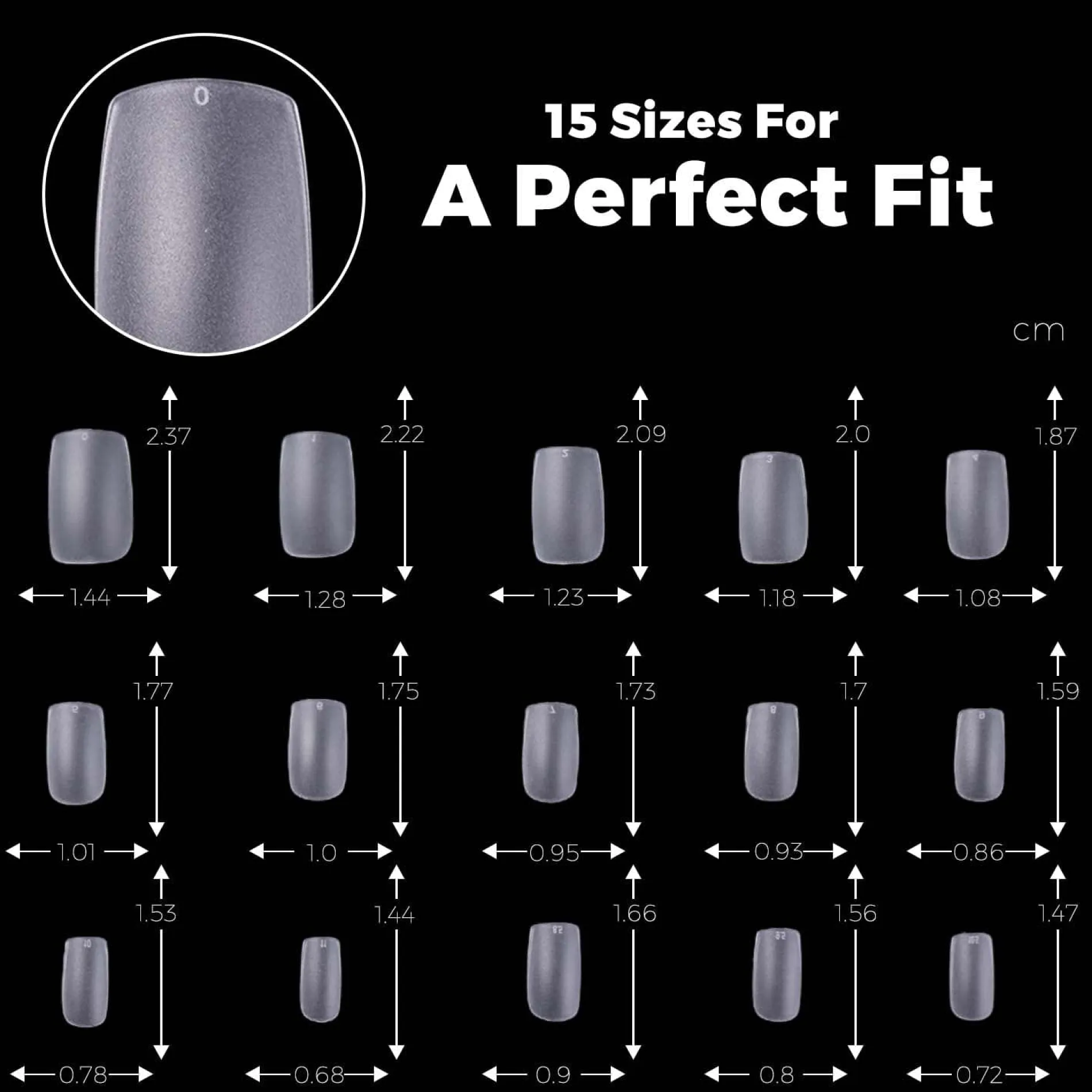 300pcs Full Cover Nail Tips for Extension in 15 Sizes - Short Square