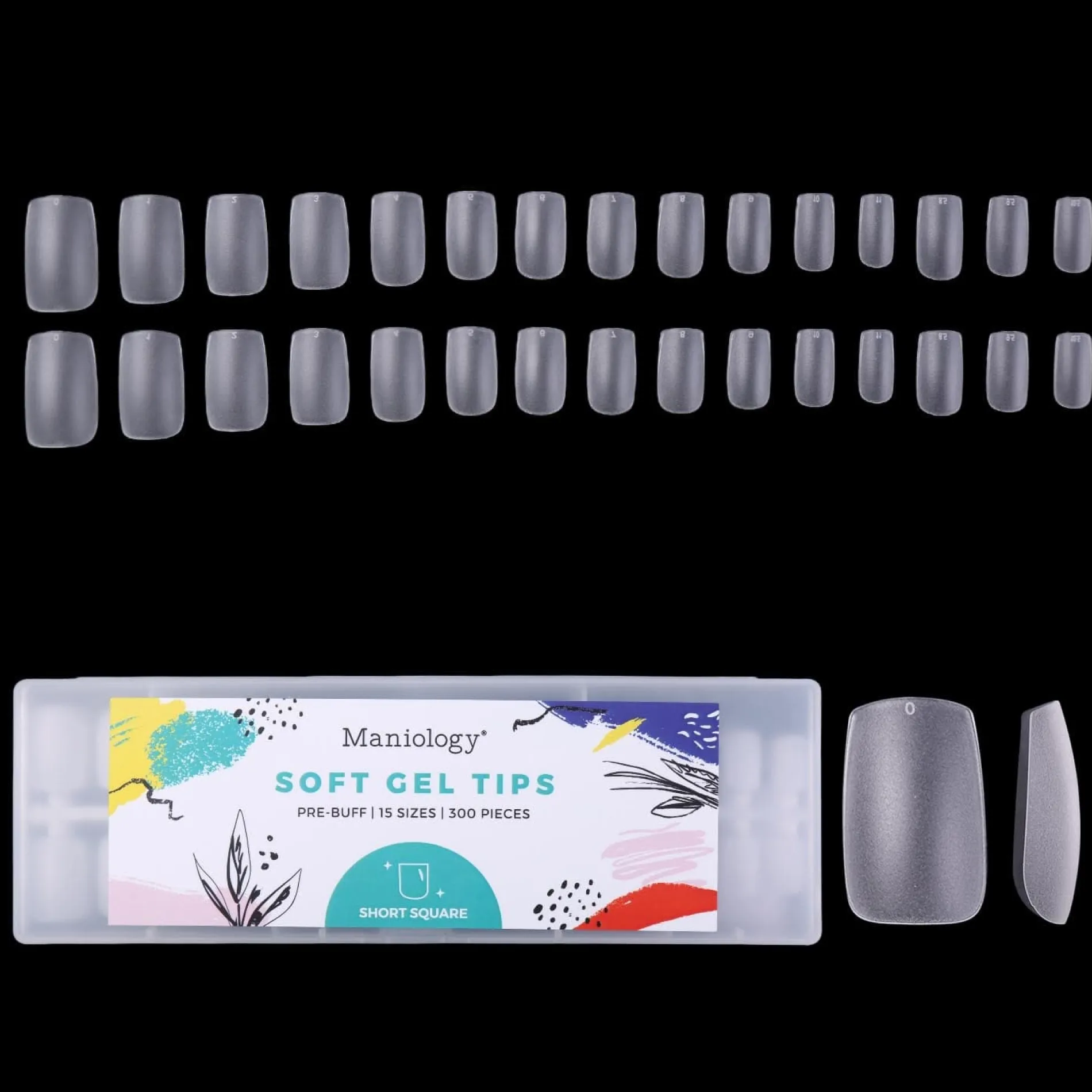 300pcs Full Cover Nail Tips for Extension in 15 Sizes - Short Square