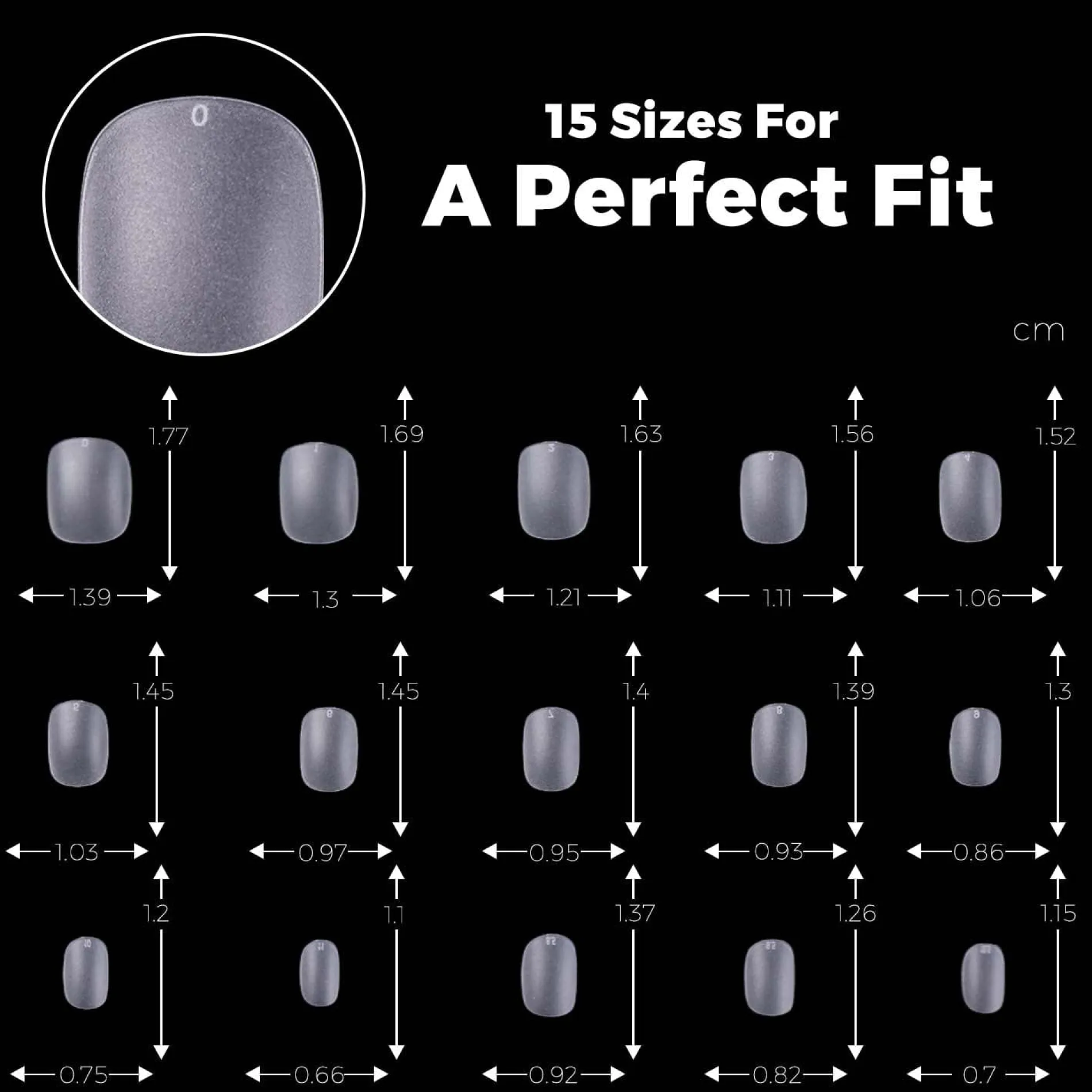 300pcs Full Cover Nail Tips for Extension in 15 Sizes - XS Squoval