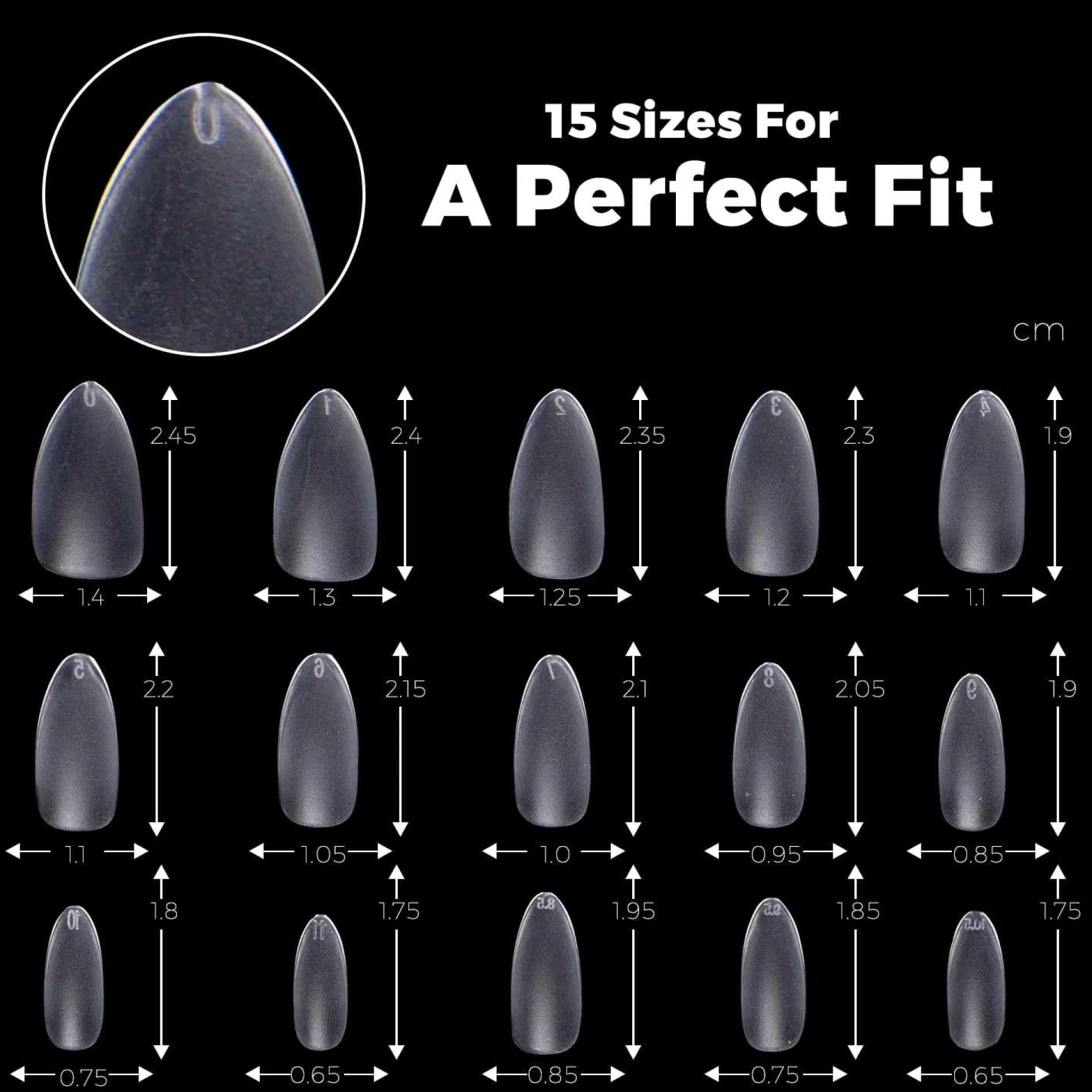 300pcs Full Cover Nail Tips for Extension in 15 Sizes - Medium Almond