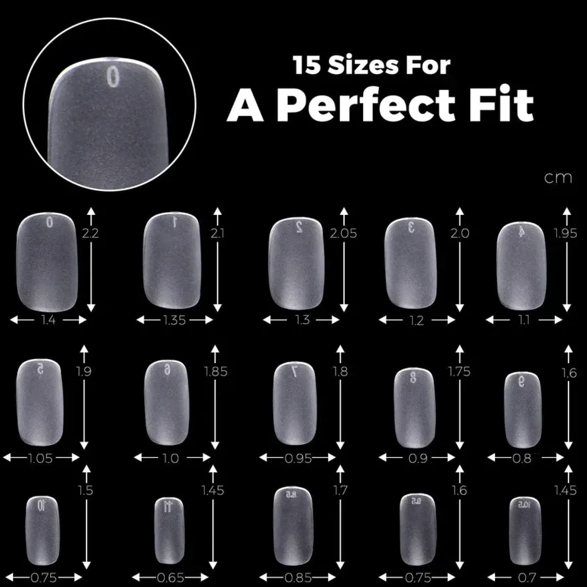 300pcs Full Cover Nail Tips for Extension in 15 Sizes - Short Squoval