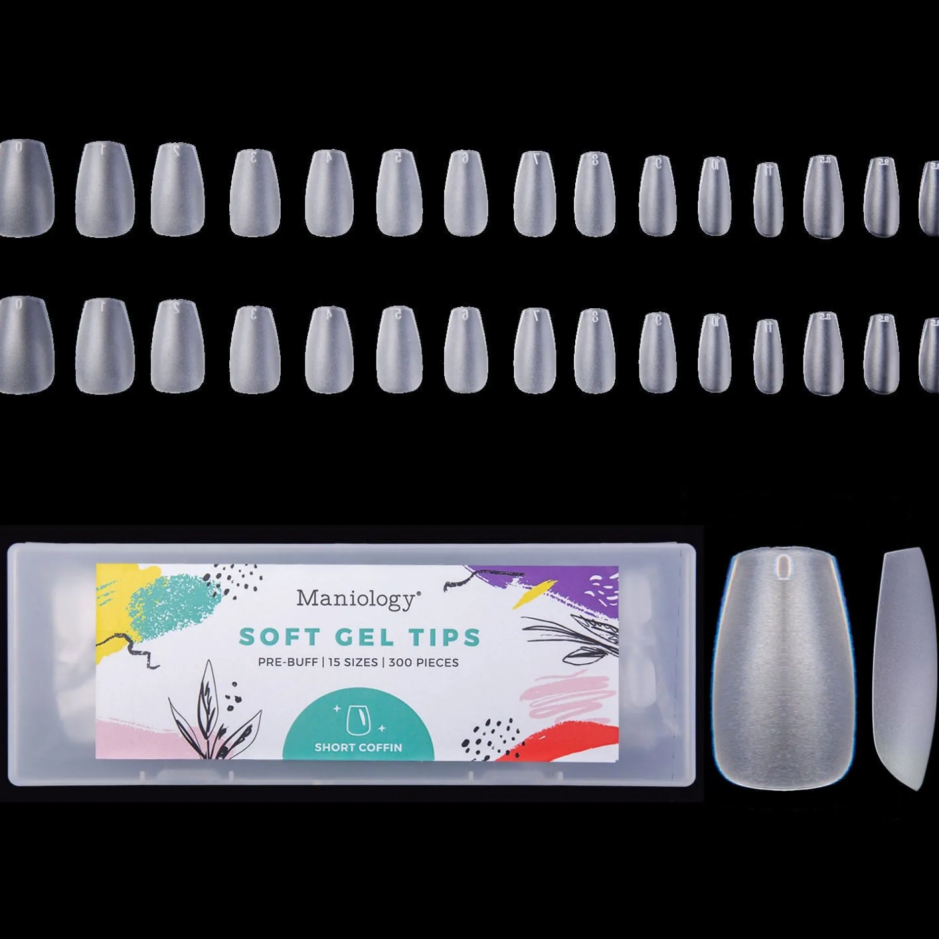 300pcs Full Cover Nail Tips for Extension in 15 Sizes - Short Coffin