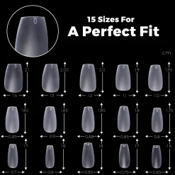 300pcs Full Cover Nail Tips for Extension in 15 Sizes - Short Coffin