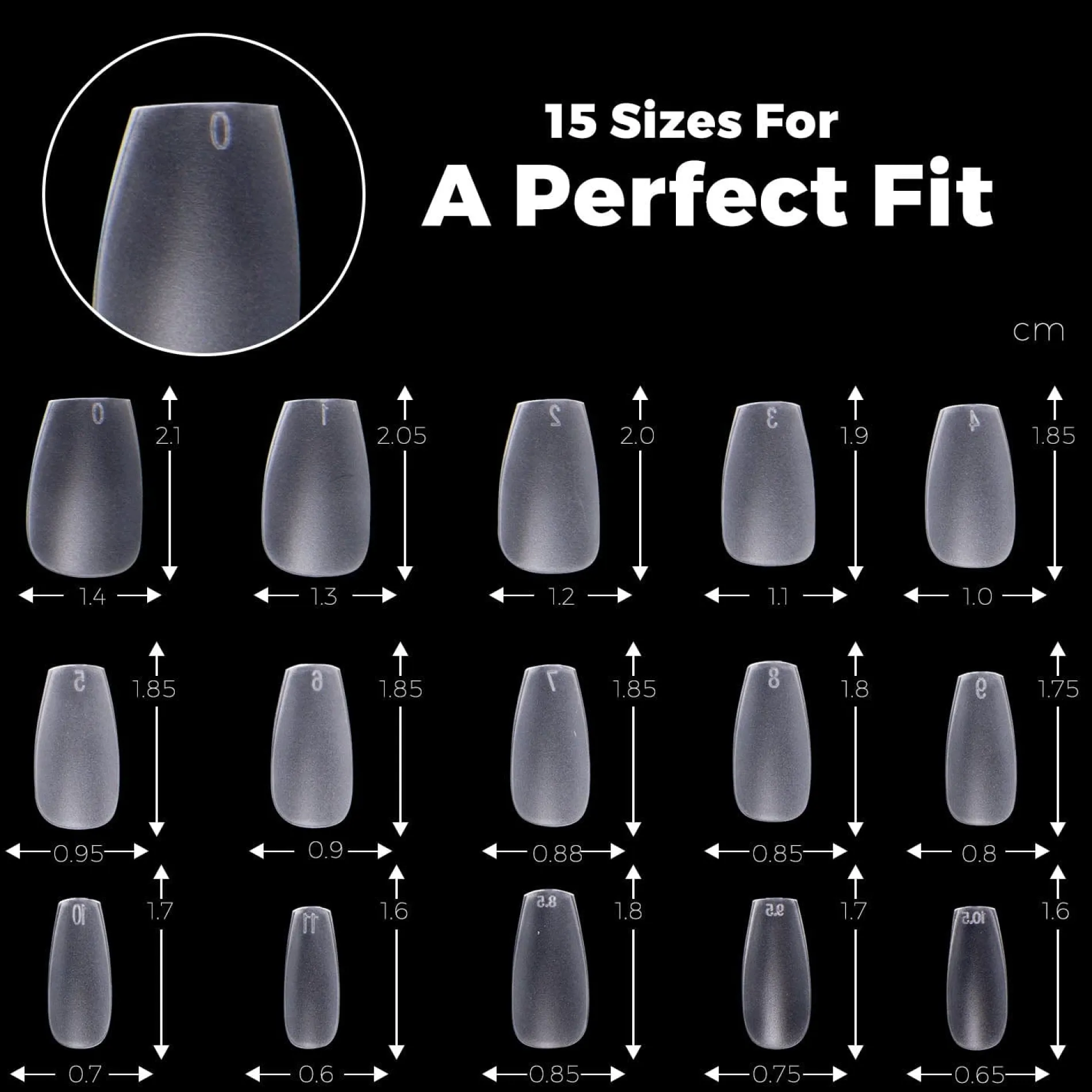 300pcs Full Cover Nail Tips for Extension in 15 Sizes - Short Coffin