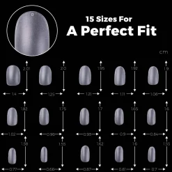 300pcs Full Cover Nail Tips for Extension in 15 Sizes - Short Round