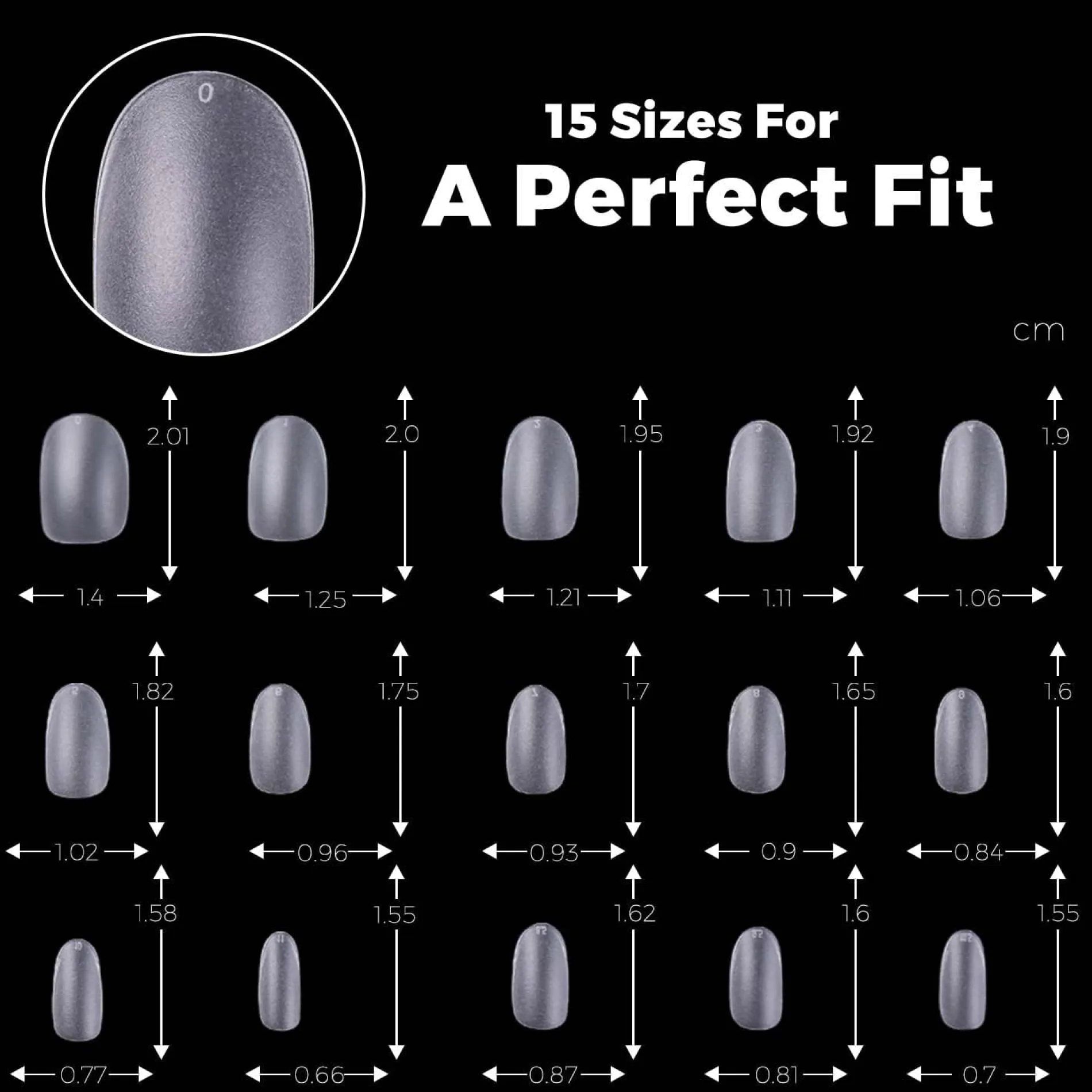 300pcs Full Cover Nail Tips for Extension in 15 Sizes - Short Round