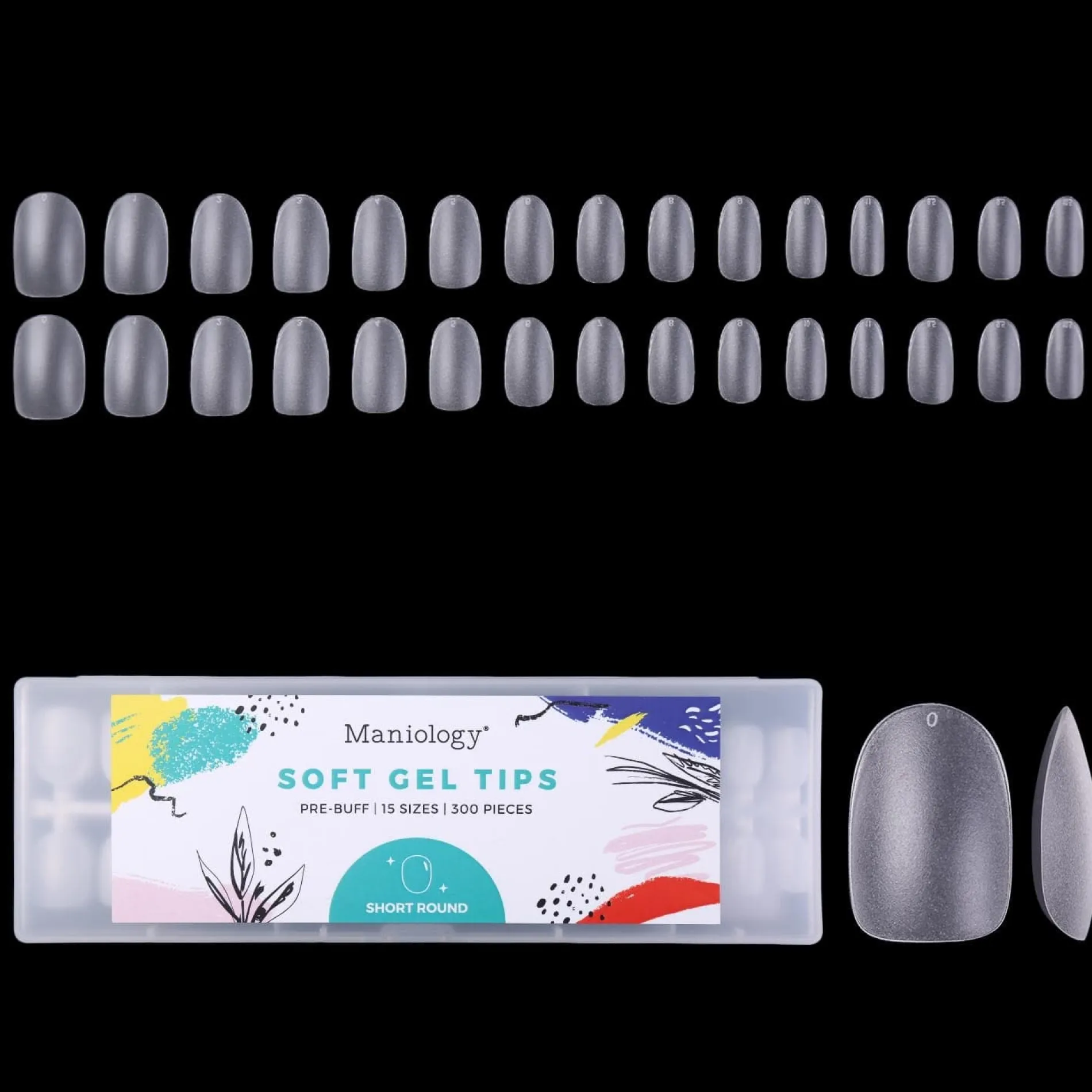 300pcs Full Cover Nail Tips for Extension in 15 Sizes - Short Round