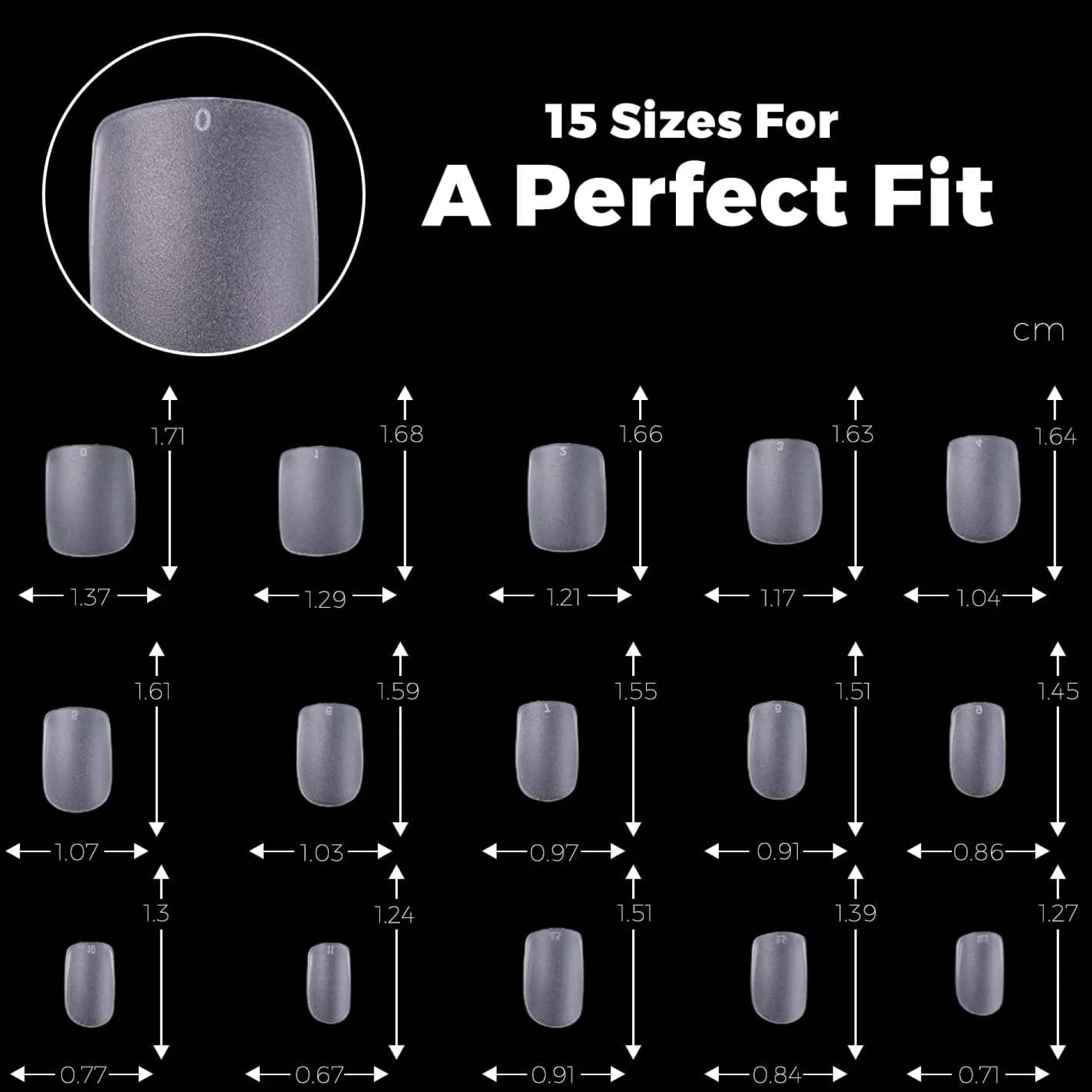300pcs Full Cover Nail Tips for Extension in 15 Sizes - XS Square