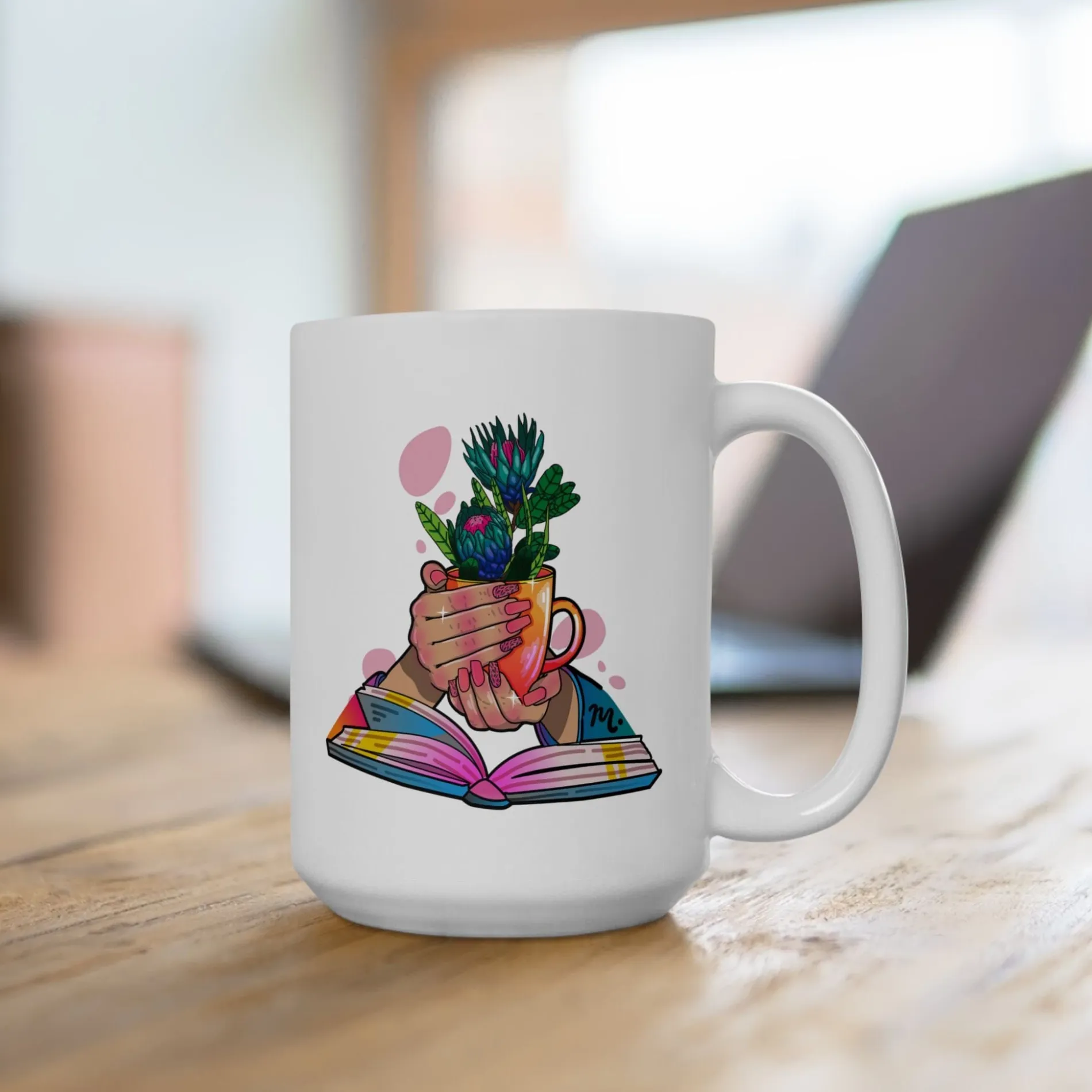 Plants, Books and Nails Ceramic Coffee Mug 15oz