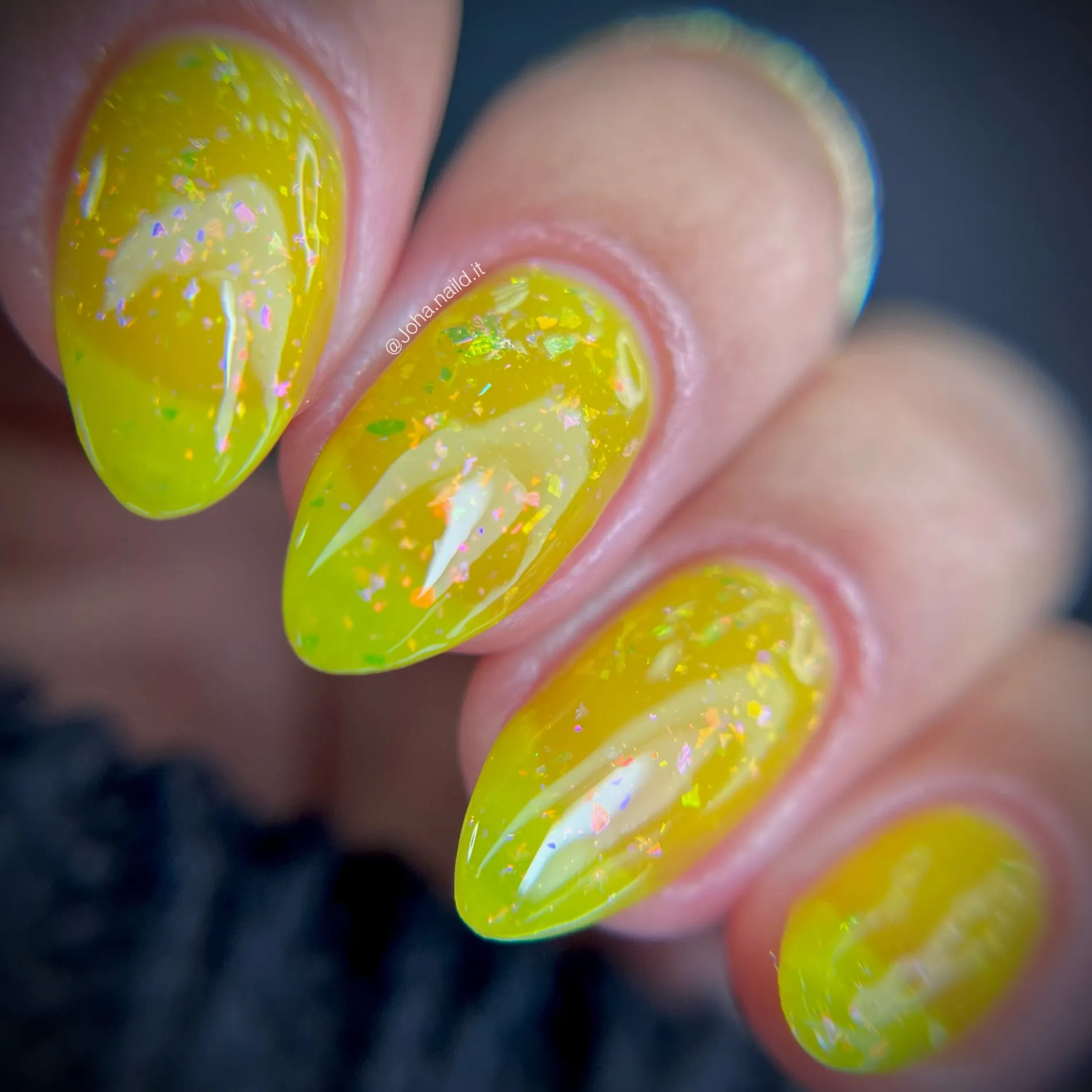 Songbird: Yellow Canary (P144) - Yellow Jelly Flakies Topper Nail Polish