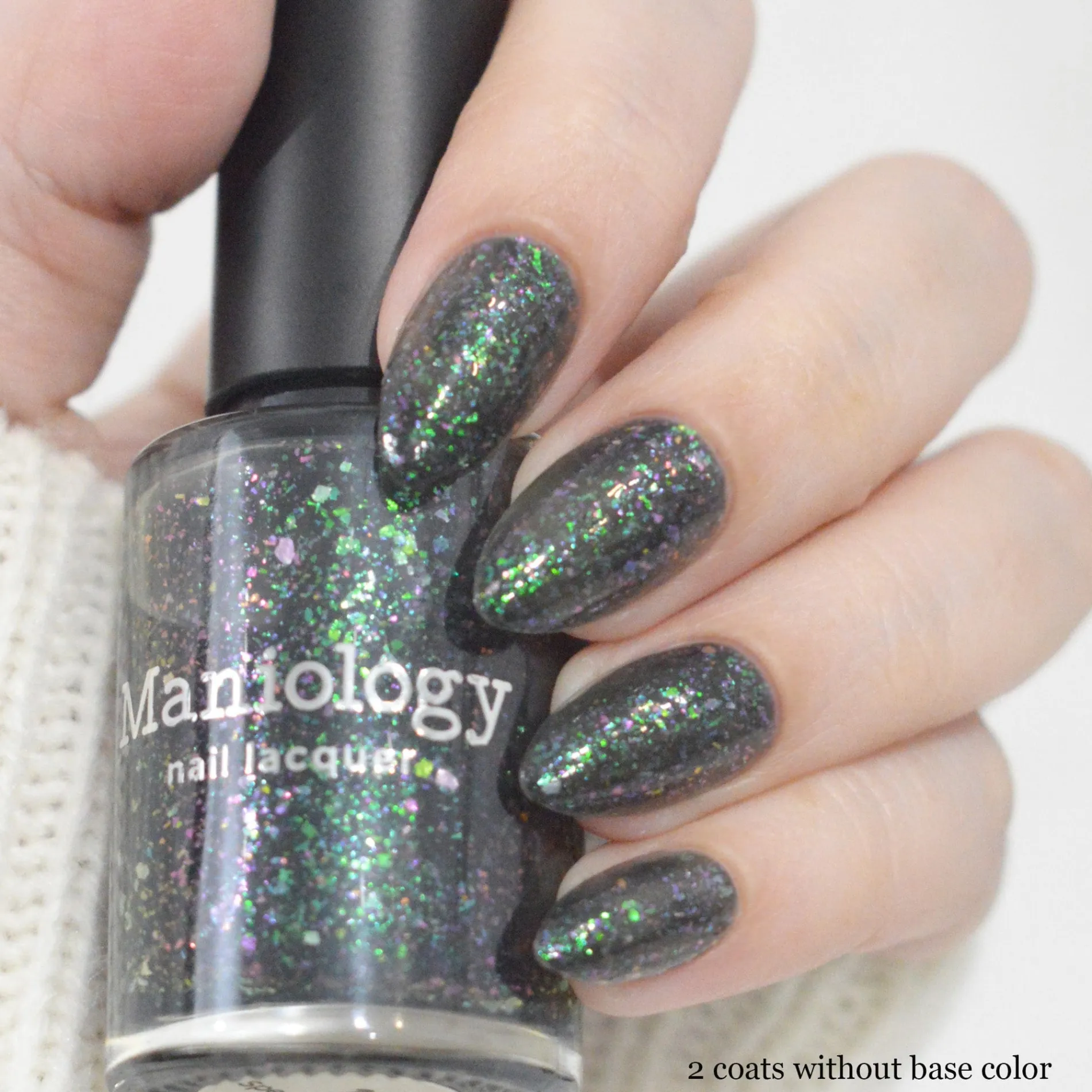 Spectral Shards (P188) - Sheer Tint Black with Green Iridescent Flakies Nail Polish