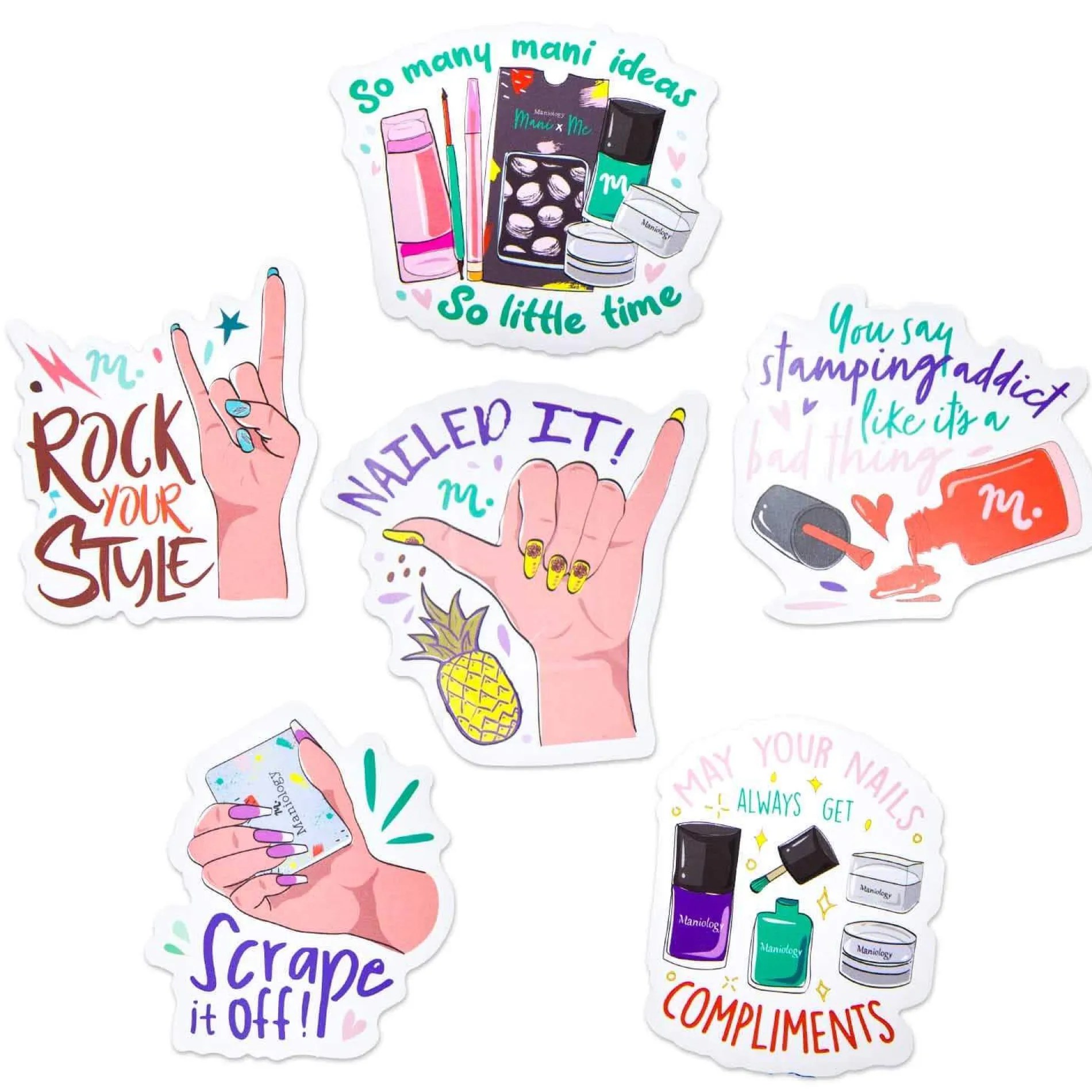 Stamping Maniology - 6pc Vinyl Branded Stickers Set - Creativity Sparks