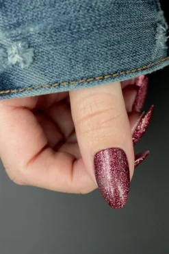 Tinseltown: Fame (P141) - Semi Sheer Dark Red with Glitter Nail Polish