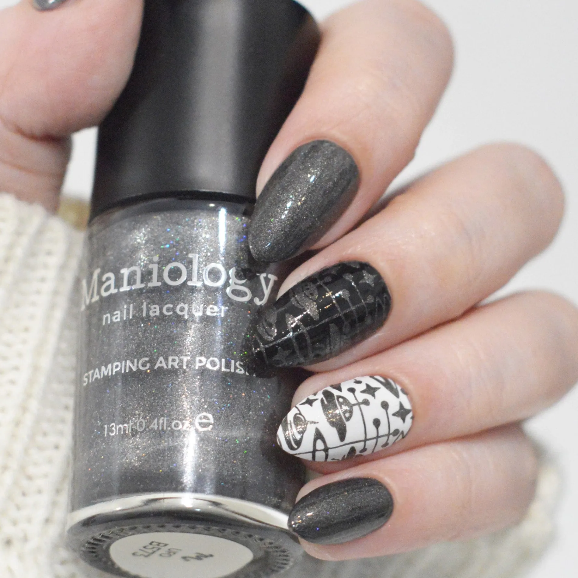 UFO (B573) - Dark Gray with Silver Glitter Stamping Polish